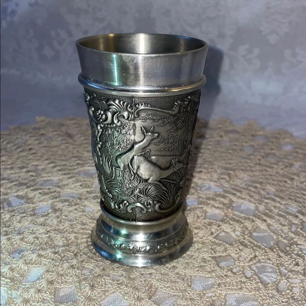 Vintage German 95% Pewter shot glass.  Intricately Designed. - Picture 2 of 6